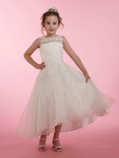 Girls Dress Style 0614818 Ivory Ankle Length Lace Bateau A-line Dress in Choice of Colour