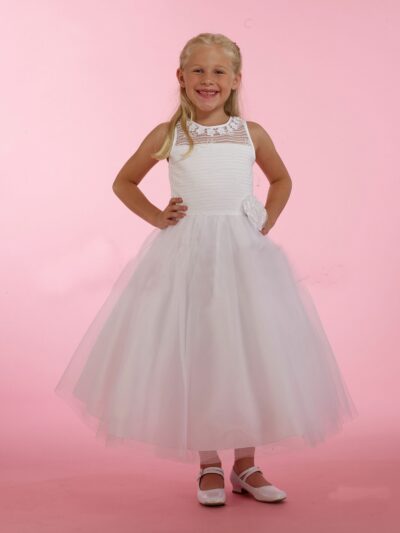 Girls Dress Style 0615018 Ivory Ankle Length Hand Made Flower Round A-line Dress in Choice of Colour