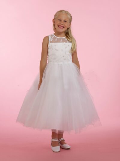 Girls Dress Style 0615118 Ivory Ankle Length Lace , Beading Round A-line Dress in Choice of Colour