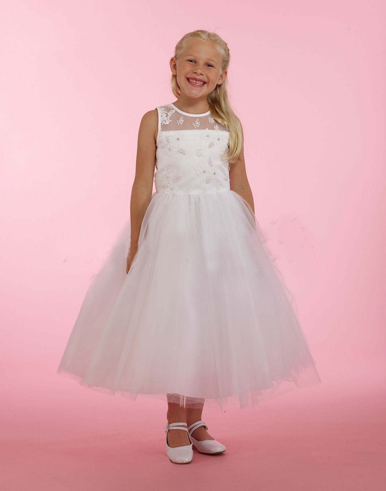 Girls Dress Style 0615118 Ivory Ankle Length Lace , Beading Round A-line Dress in Choice of Colour