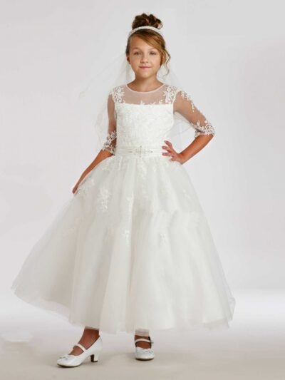 Girls Dress Style 0615318 Ivory Ankle Length Lace Round A-line Dress in Choice of Colour