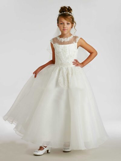 Girls Dress Style 0615418 Ivory Floor-length Lace , Beading Round A-line Dress in Choice of Colour