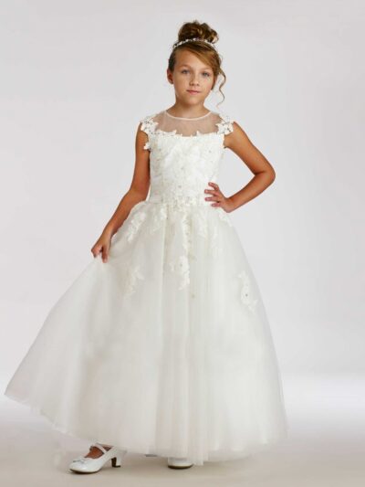 Girls Dress Style 0615518 Ivory Floor-length Lace , Beading Round A-line Dress in Choice of Colour