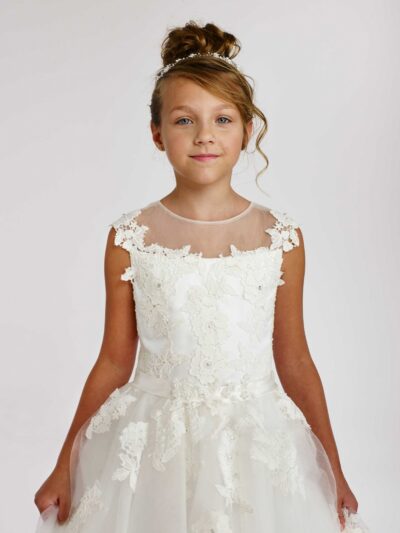 Girls Dress Style 0615518 Ivory Floor-length Lace , Beading Round A-line Dress in Choice of Colour