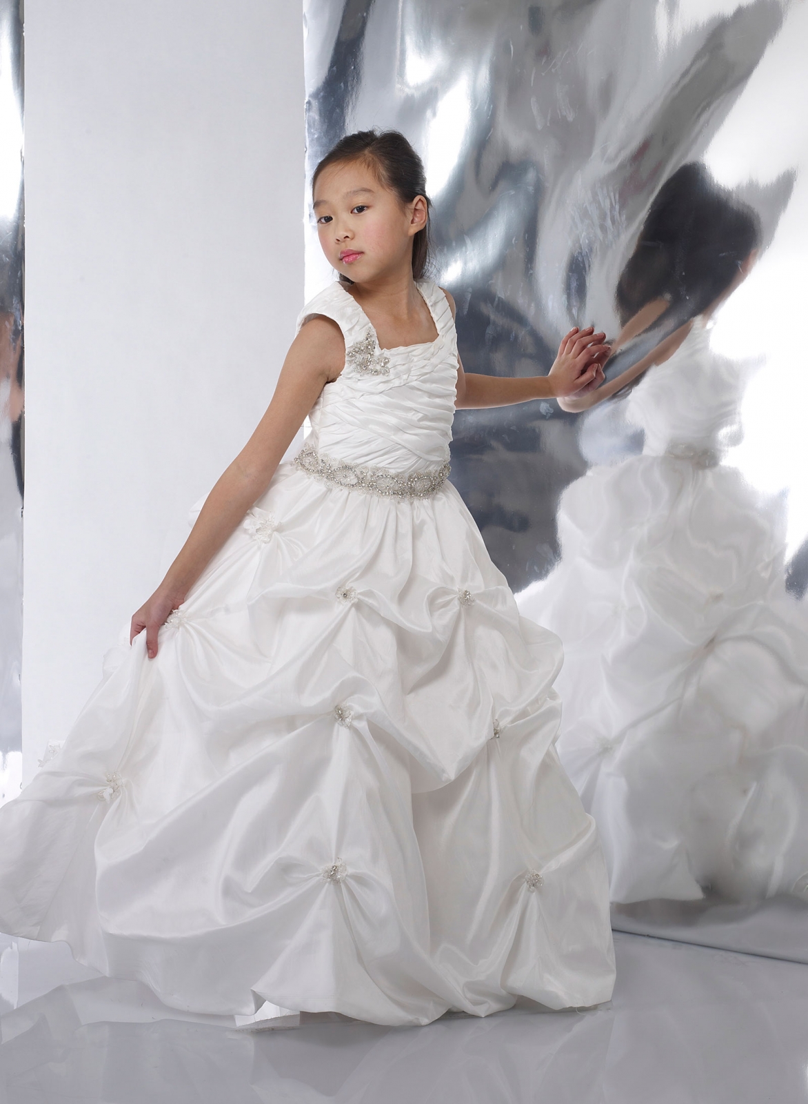 Girls Dress Style 0615718 Ivory Beading Square A-line Dress in Choice of Colour