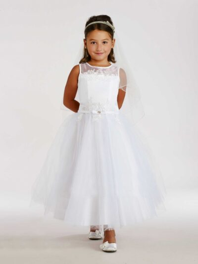 Girls Dress Style 0616018 White Ankle Length Applique Bateau A-line Dress in Choice of Colour