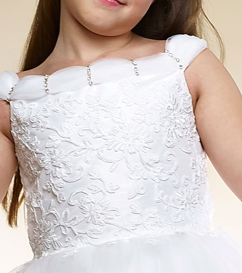 Girls Dress Style 0616118 White Tea-length Lace Bateau A-line Dress in Choice of Colour