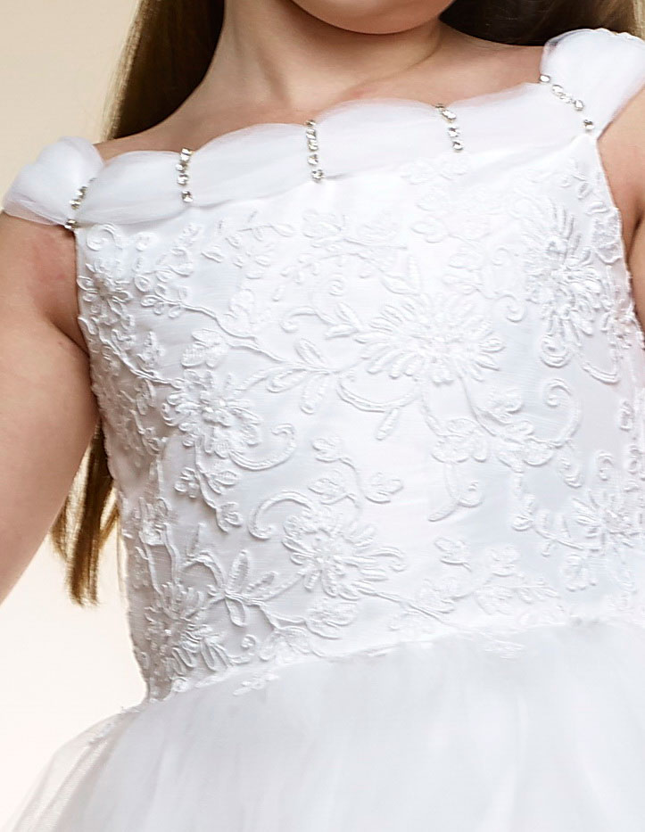 Girls Dress Style 0616118 White Tea-length Lace Bateau A-line Dress in Choice of Colour