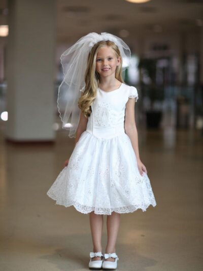 Girls Dress Style 061618 Ivory Floor-length Lace Bateau A-line Dress in Choice of Colour