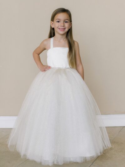 Girls Dress Style 0616218 White Floor-length Beading Square Ball Gown Dress in Choice of Colour
