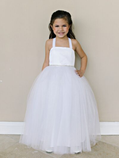 Girls Dress Style 0616318 White Floor-length Beading Square Ball Gown Dress in Choice of Colour