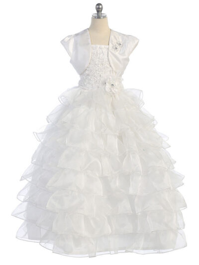 Girls Dress Style 0616518 Ivory Floor-length hand Made Flower Square Ball Gown Dress in Choice of Colour