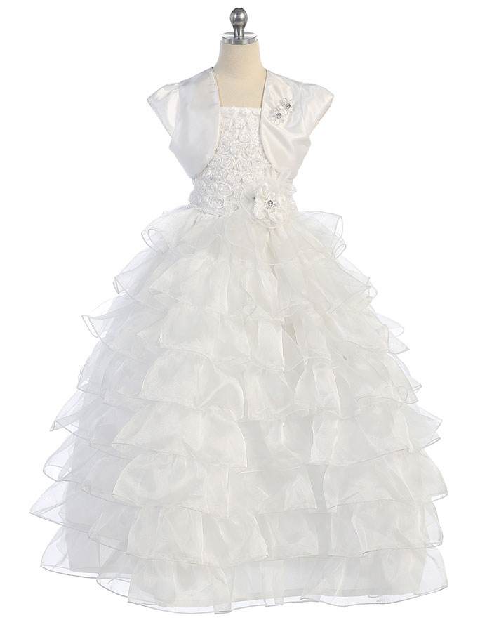 Girls Dress Style 0616518 Ivory Floor-length hand Made Flower Square Ball Gown Dress in Choice of Colour