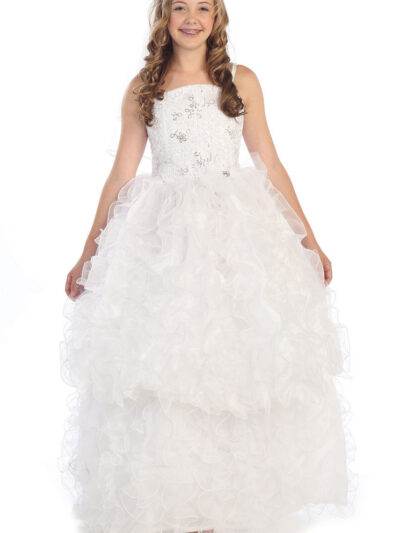 Girls Dress Style 0616718 White Floor-length Layers Bateau A-line Dress in Choice of Colour