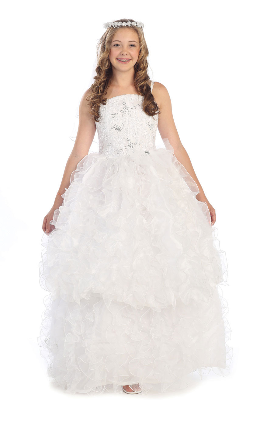 Girls Dress Style 0616718 White Floor-length Layers Bateau A-line Dress in Choice of Colour