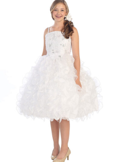 Girls Dress Style 0616718 White Floor-length Layers Bateau A-line Dress in Choice of Colour