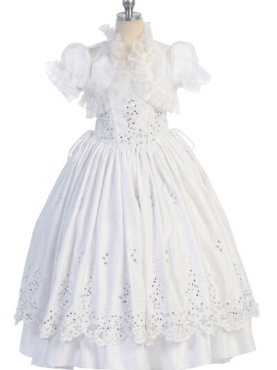 Girls Dress Style 0616818 Ivory Floor-length Lace , Beading V-neck A-line Dress in Choice of Colour