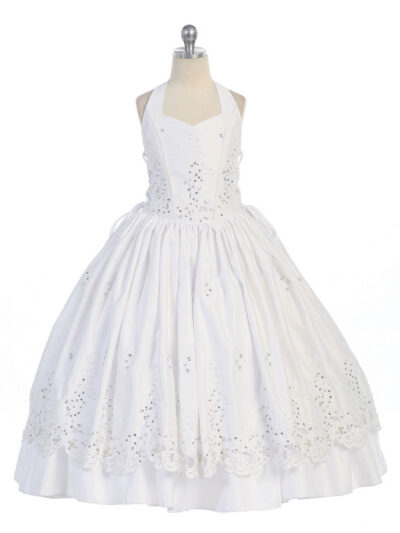 Girls Dress Style 0616818 Ivory Floor-length Lace , Beading V-neck A-line Dress in Choice of Colour