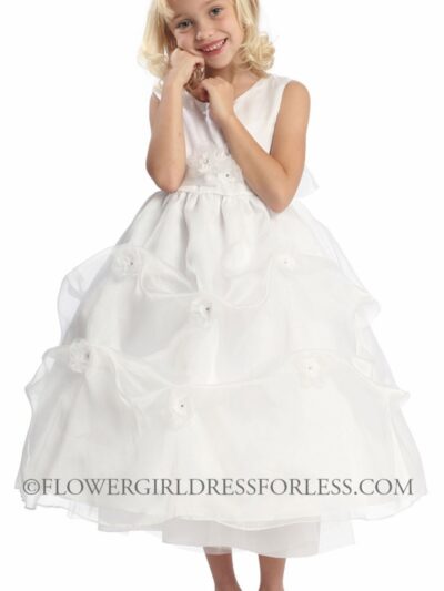 Girls Dress Style 0617018 Ivory Ankle Length Hand Made Flower Bateau A-line Dress in Choice of Colour