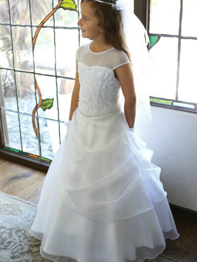 Girls Dress Style 061718 Ivory Floor-length Beading Bateau A-line Dress in Choice of Colour
