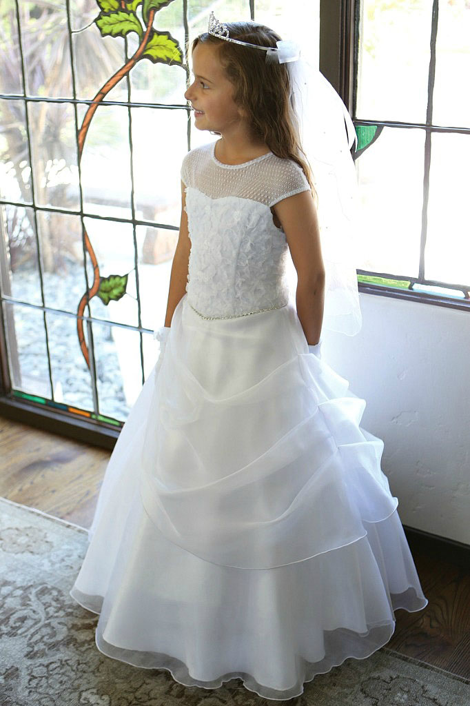 Girls Dress Style 061718 Ivory Floor-length Beading Bateau A-line Dress in Choice of Colour