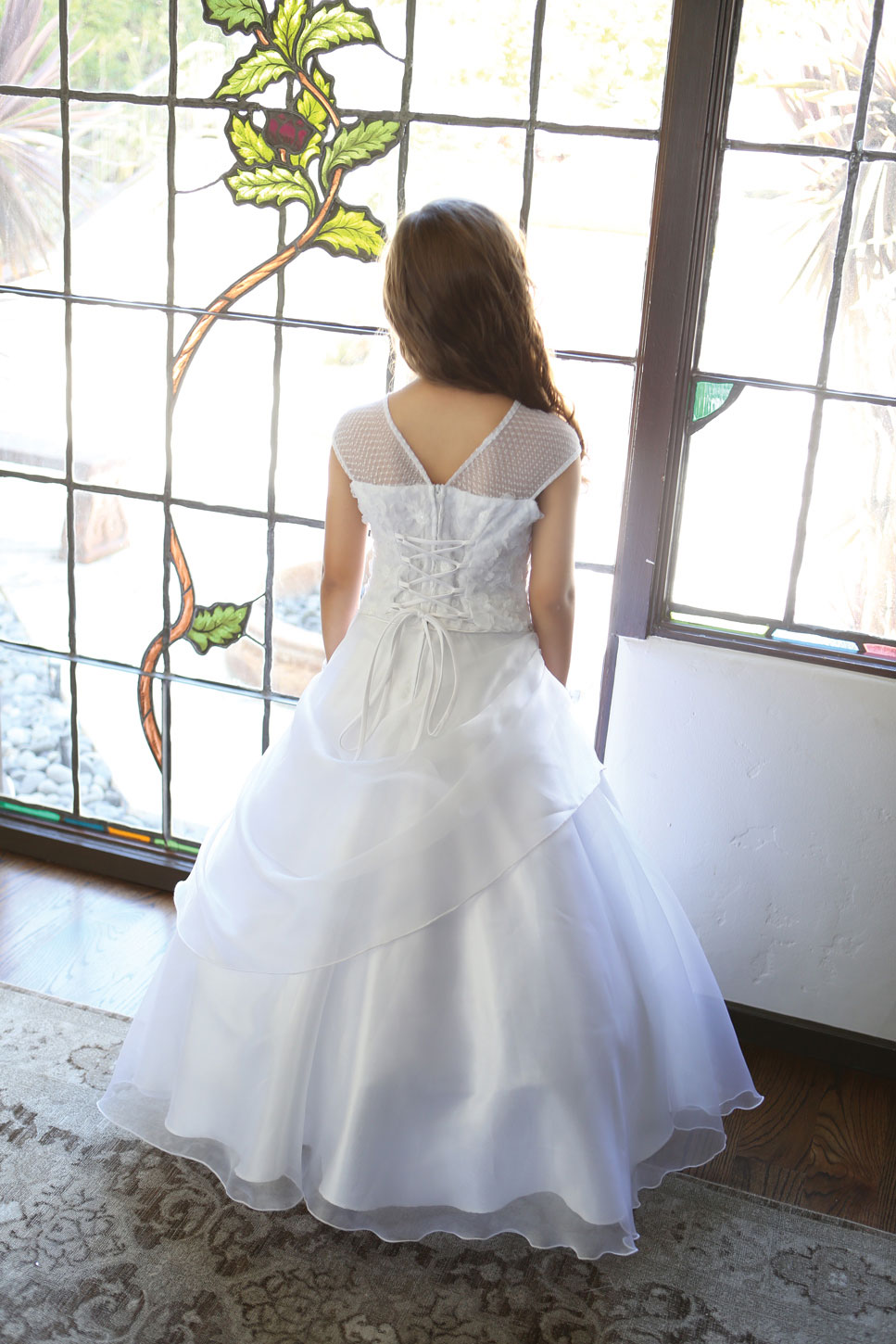 Girls Dress Style 061718 Ivory Floor-length Beading Bateau A-line Dress in Choice of Colour