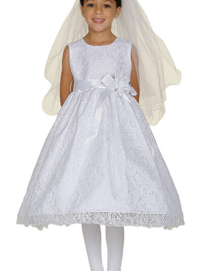 Girls Dress Style 0617518 Ivory Tea-length Hand Made Flower Round A-line Dress in Choice of Colour