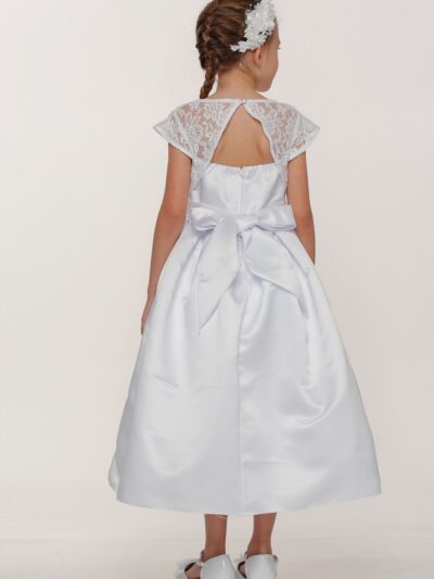 Girls Dress Style 0617618 Ivory Tea-length Lace , Bowknot Round A-line Dress in Choice of Colour