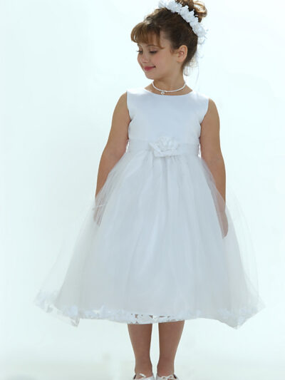 Girls Dress Style 0617718 Ivory Tea-length Lace , Hand Made Flower Round A-line Dress in Choice of Colour