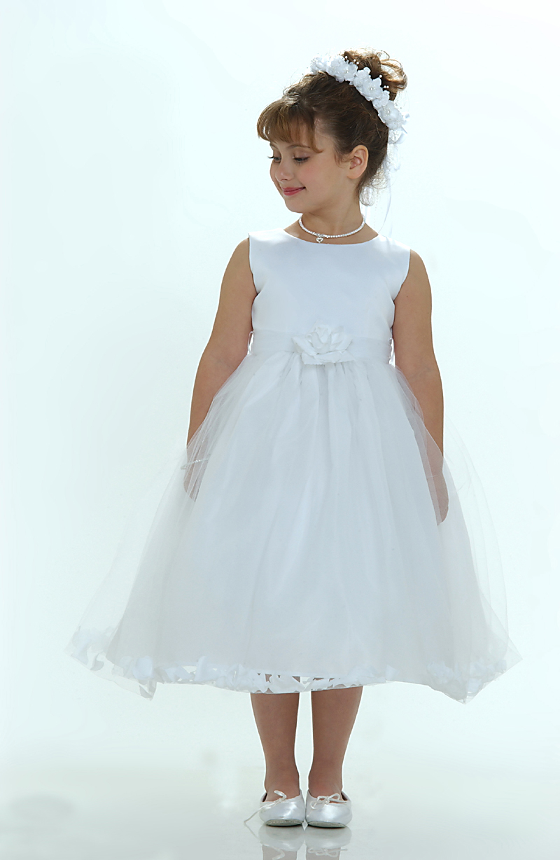 Girls Dress Style 0617718 Ivory Tea-length Lace , Hand Made Flower Round A-line Dress in Choice of Colour