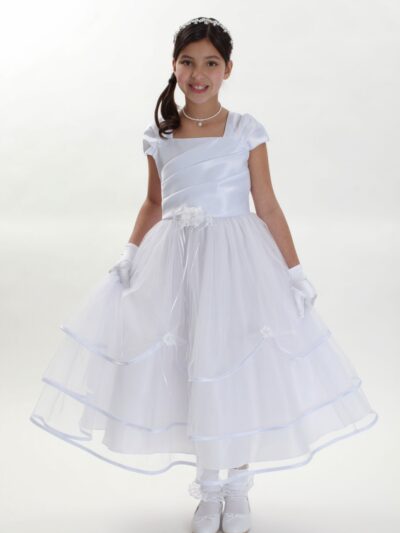 Girls Dress Style 0617818 Ivory Tea-length Hand Made Flower Square A-line Dress in Choice of Colour