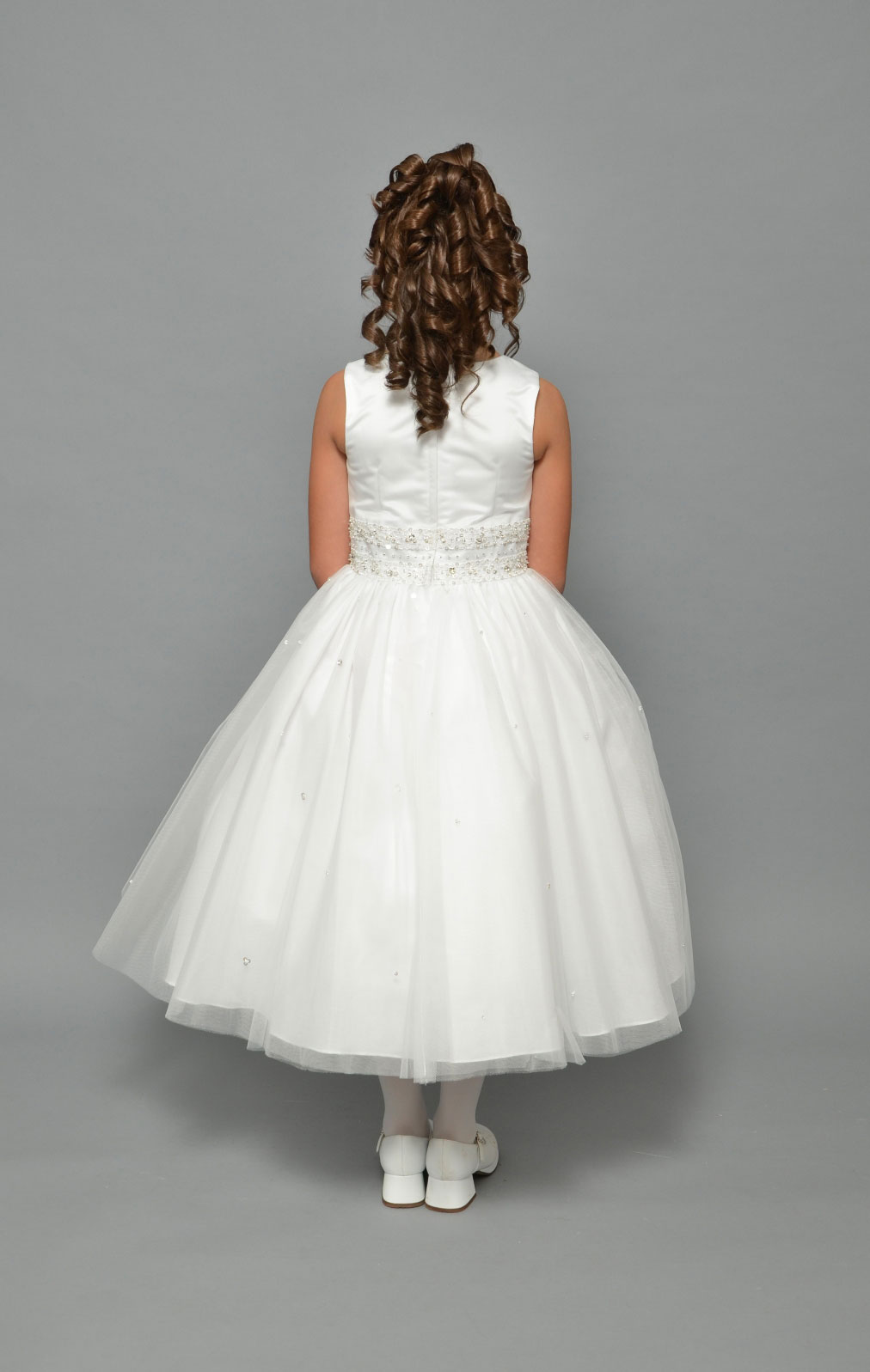 Girls Dress Style 0617918 Ivory Tea-length Beading Round A-line Dress in Choice of Colour