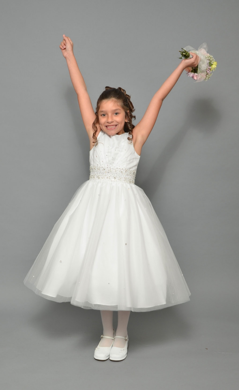 Girls Dress Style 0617918 Ivory Tea-length Beading Round A-line Dress in Choice of Colour