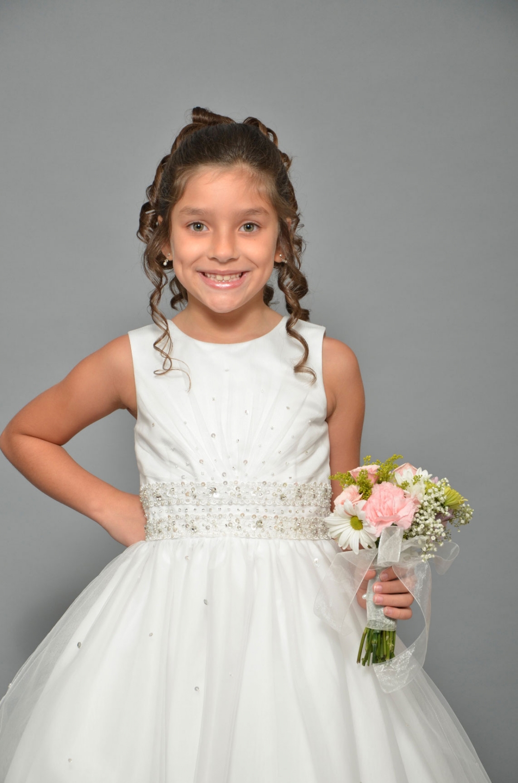 Girls Dress Style 0617918 Ivory Tea-length Beading Round A-line Dress in Choice of Colour