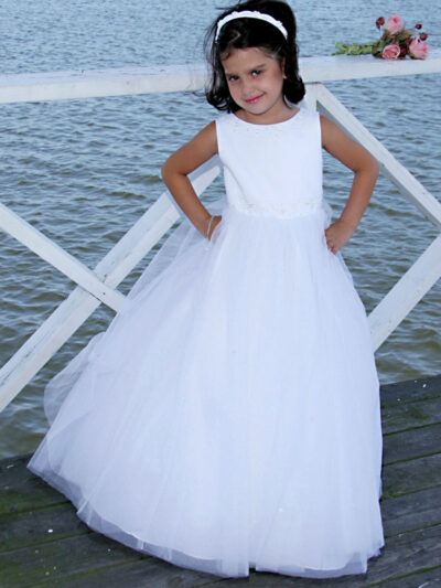 Girls Dress Style 0618018 Ivory Floor-length Beading Round A-line Dress in Choice of Colour