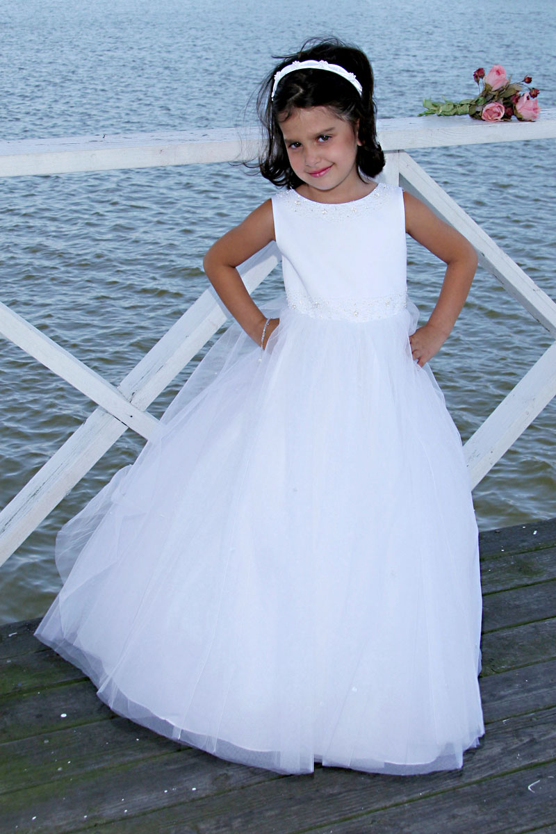 Girls Dress Style 0618018 Ivory Floor-length Beading Round A-line Dress in Choice of Colour
