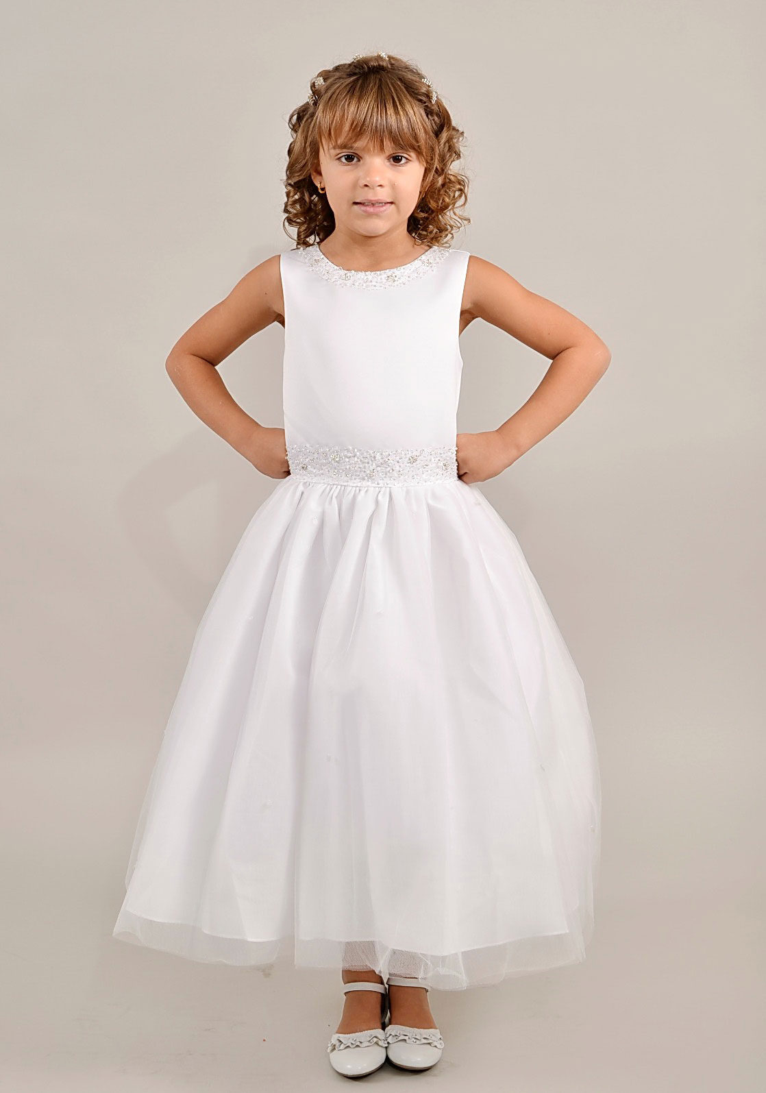 Girls Dress Style 0618018 Ivory Floor-length Beading Round A-line Dress in Choice of Colour