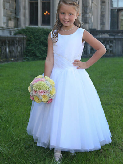 Girls Dress Style 0618118 Ivory Floor-length Beading , Bowknot Bateau A-line Dress in Choice of Colour