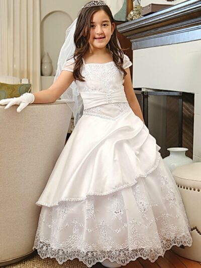 Girls Dress Style 061818 Ivory Floor-length Lace , Beading Bateau A-line Dress in Choice of Colour