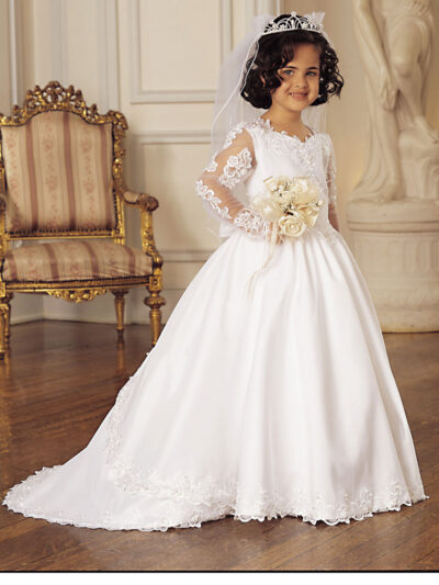 Girls Dress Style 0618218 Ivory Sweep Lace V-neck A-line Dress in Choice of Colour