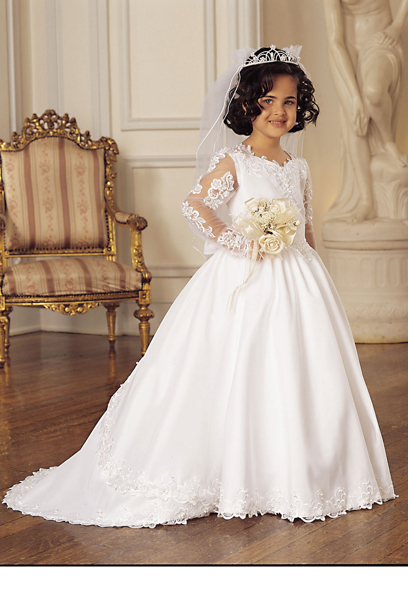 Girls Dress Style 0618218 Ivory Sweep Lace V-neck A-line Dress in Choice of Colour