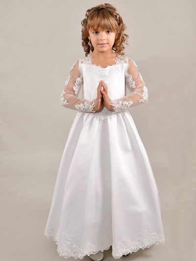 Girls Dress Style 0618218 Ivory Sweep Lace V-neck A-line Dress in Choice of Colour