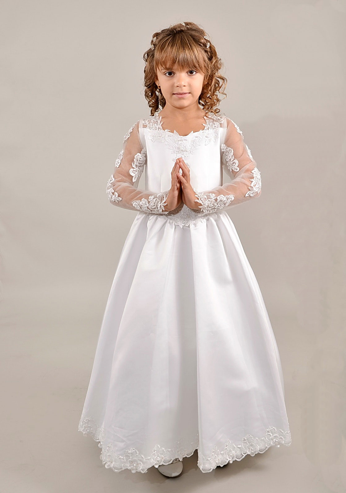 Girls Dress Style 0618218 Ivory Sweep Lace V-neck A-line Dress in Choice of Colour