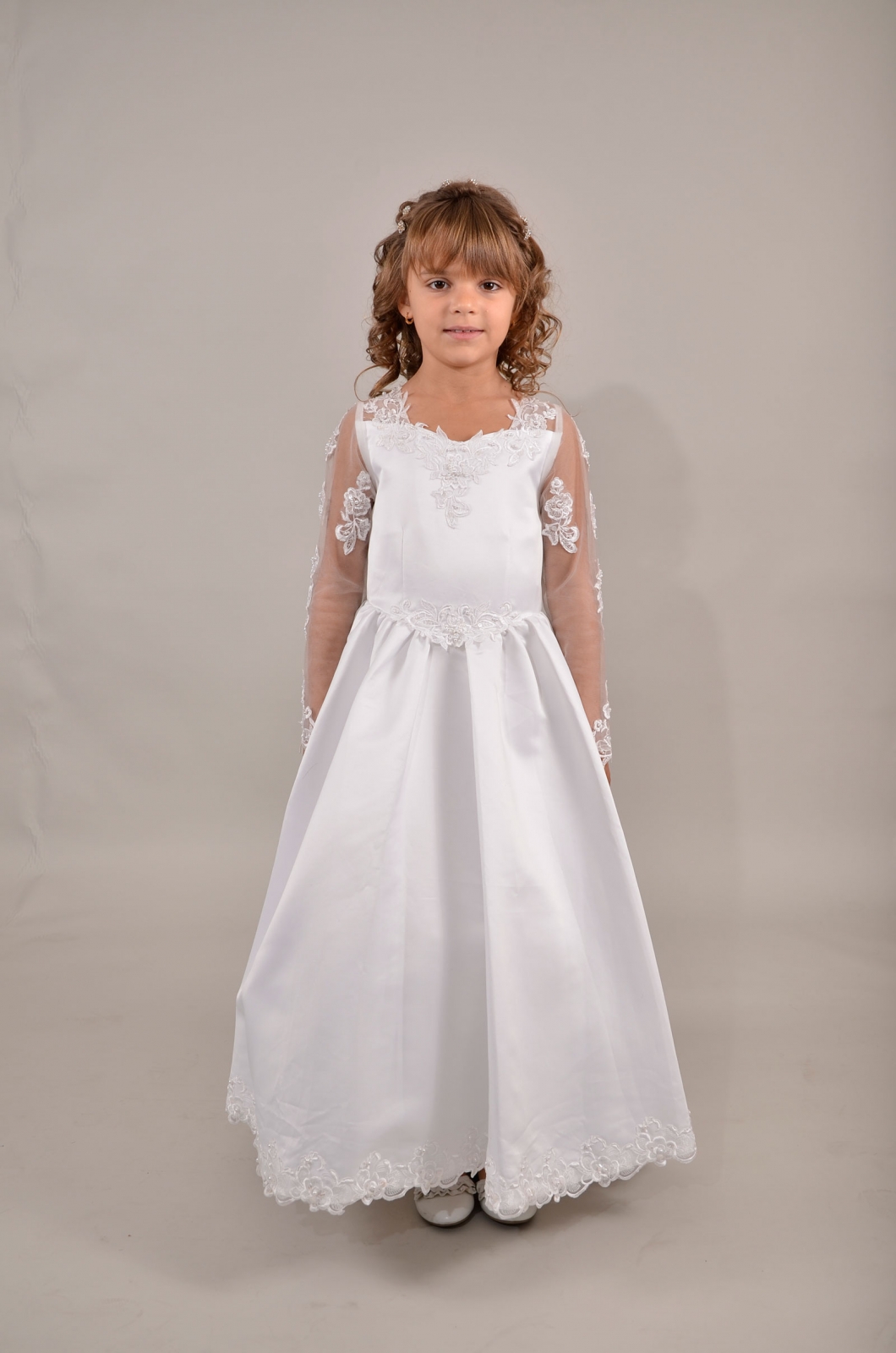 Girls Dress Style 0618218 Ivory Sweep Lace V-neck A-line Dress in Choice of Colour