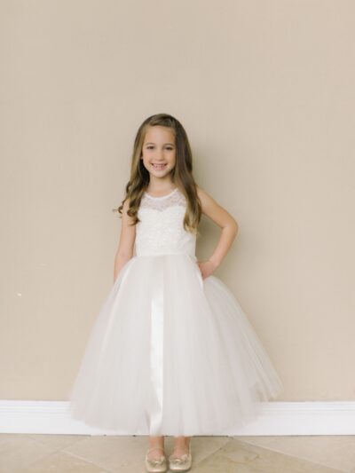 Girls Dress Style 0618418 Ivory Ankle Length Lace Round A-line Dress in Choice of Colour
