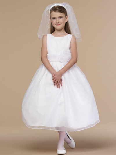 Girls Dress Style 0618518 Ivory Tea-length hand Made Flower Bateau A-line Dress in Choice of Colour