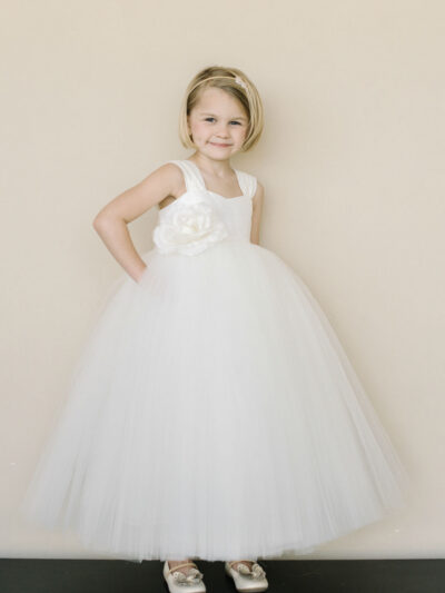 Girls Dress Style 0618918 Ivory Floor-length Hand Made Flower V-neck Ball Gown Dress in Choice of Colour