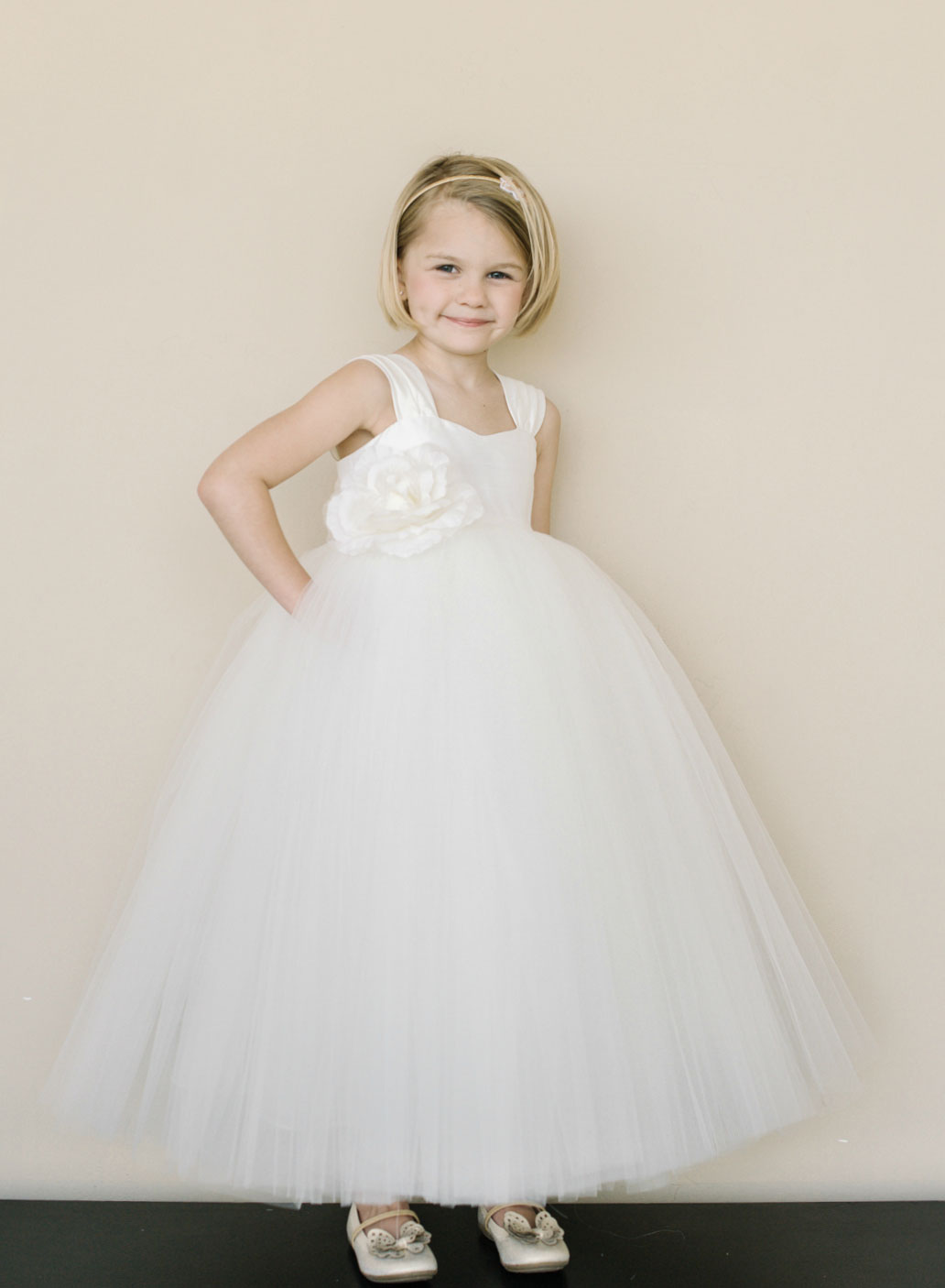 Girls Dress Style 0618918 Ivory Floor-length Hand Made Flower V-neck Ball Gown Dress in Choice of Colour
