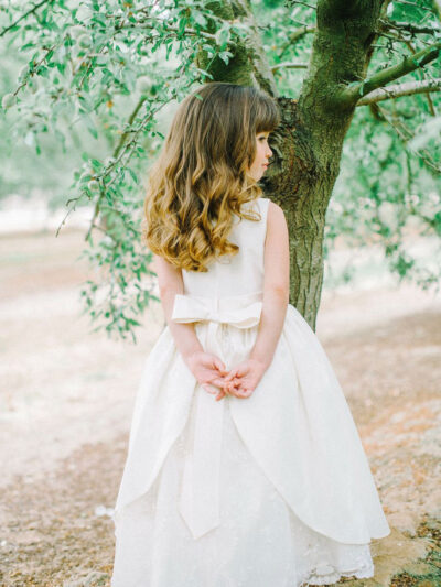 Girls Dress Style 0619018 Ivory Floor-length Lace , Bowknot Bateau A-line Dress in Choice of Colour