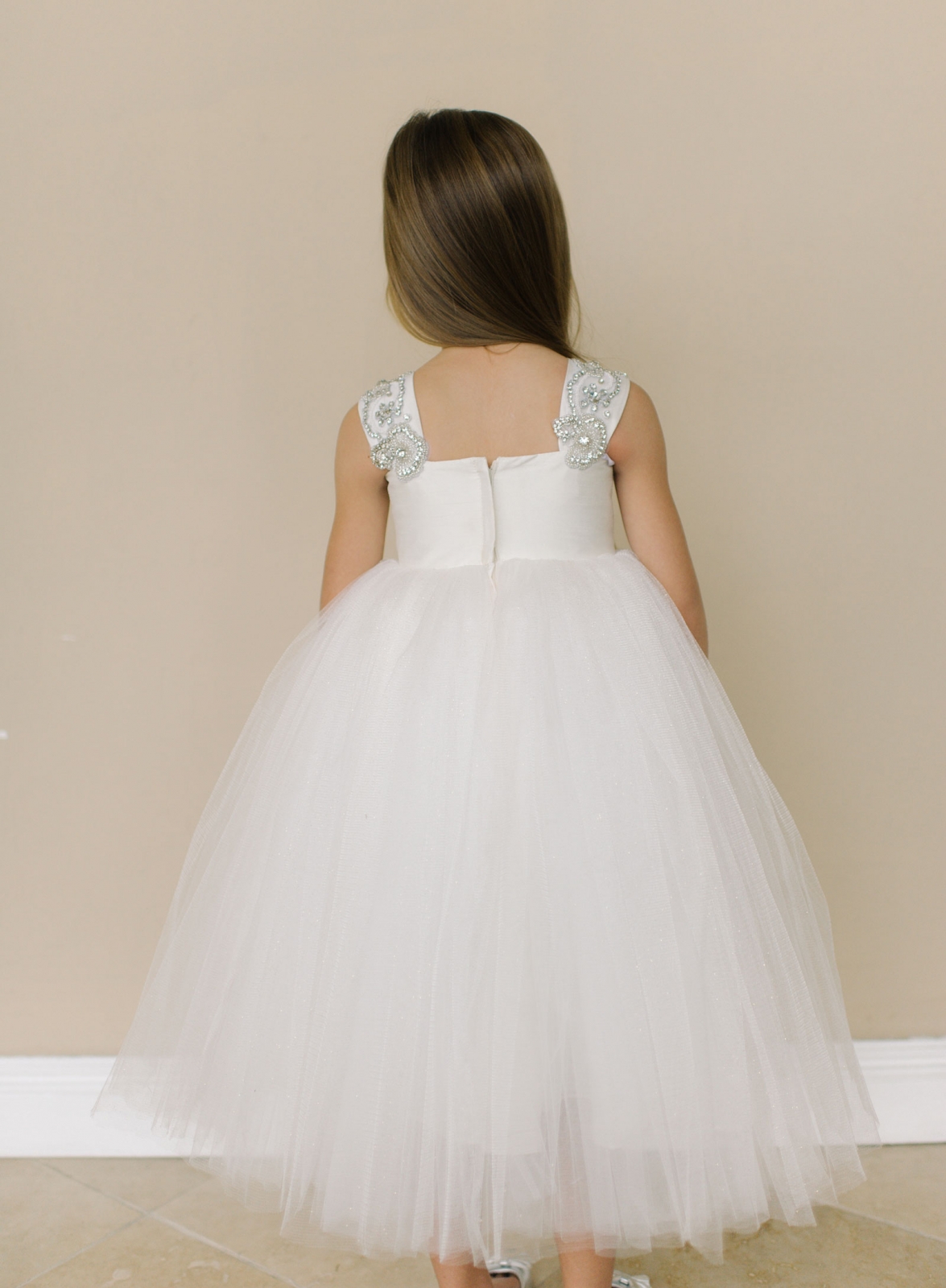Girls Dress Style 0619118 Ivory Tea-length Beading Bateau A-line Dress in Choice of Colour